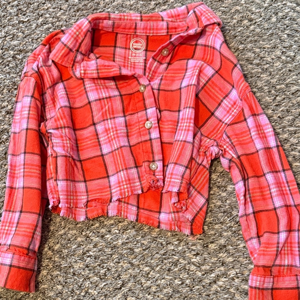 Wonder Nation Red and Pink Plaid Button Down Shirt